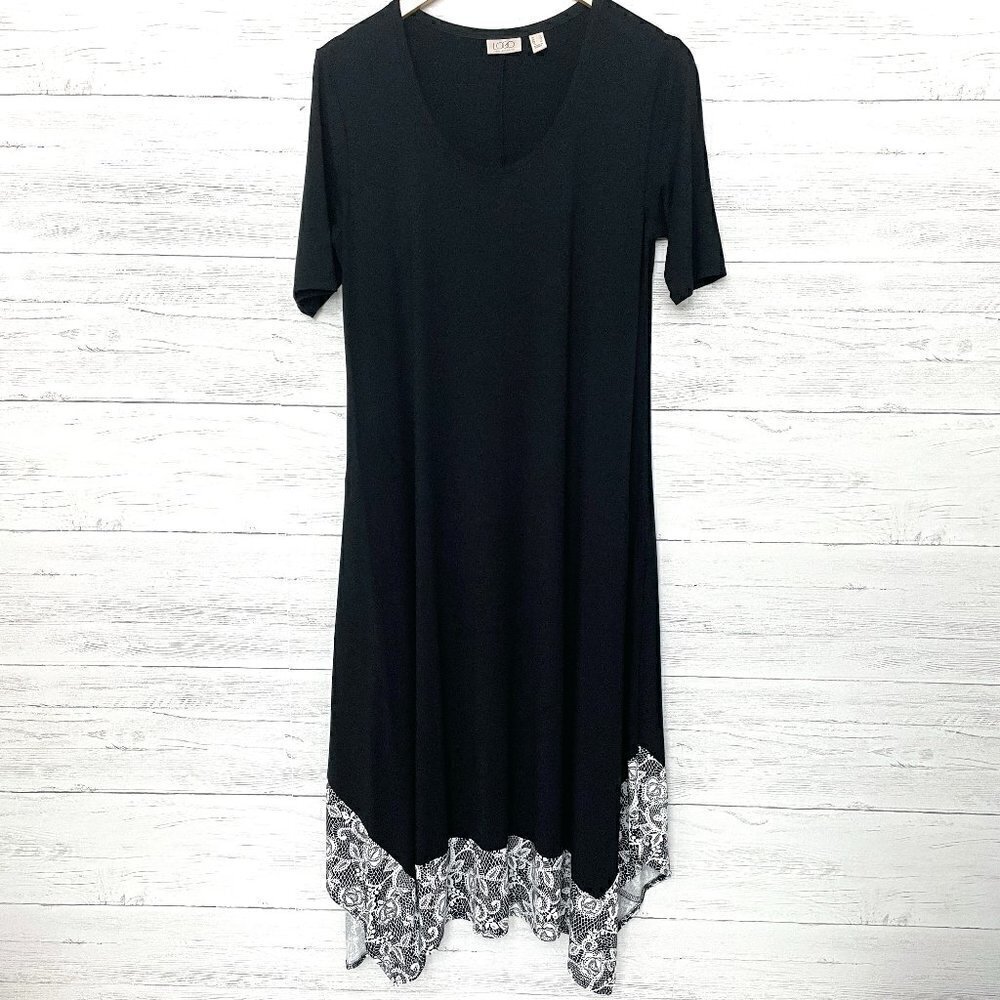 LOGO by Lori Goldstein Women's Black T-Shirt Dress Maxi Short Sleeves size Small